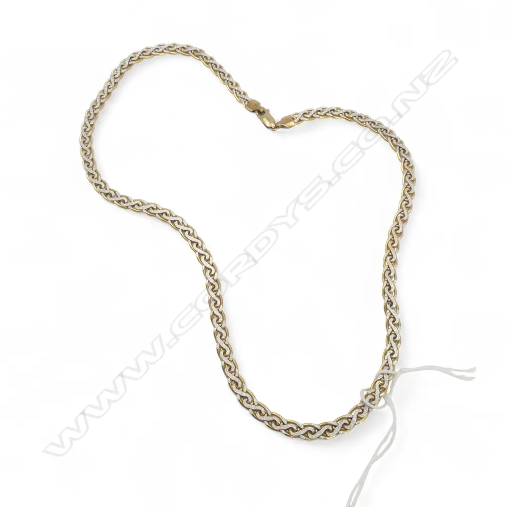9ct DOUBLE SIDED 2 TONE GOLD FLAT SCROLL LINK NECK CHAIN L.450mm 11.2gms Image 1++