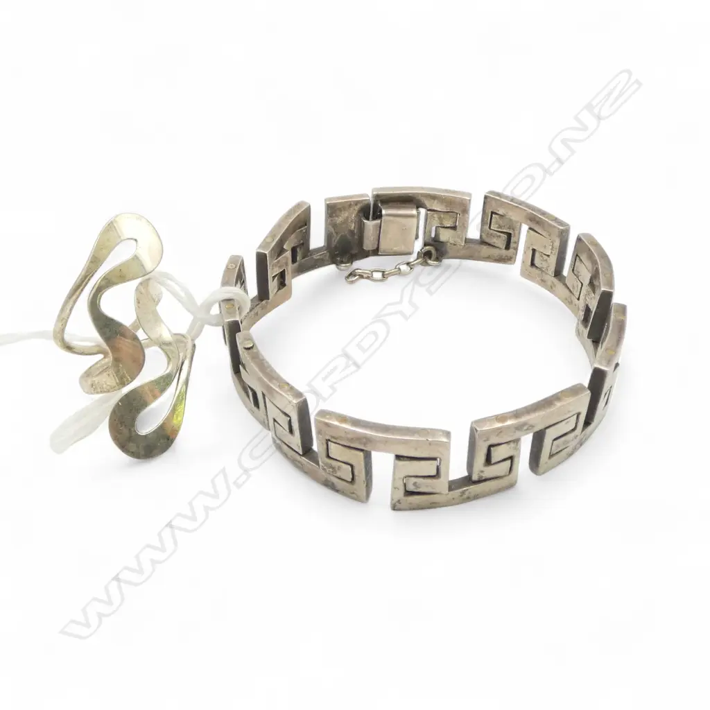 VINTAGE MODERNIST SILVER square scroll BRACELET + plated ? SCROLLING RING Image 1++