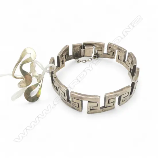 VINTAGE MODERNIST SILVER square scroll BRACELET + plated ? SCROLLING RING