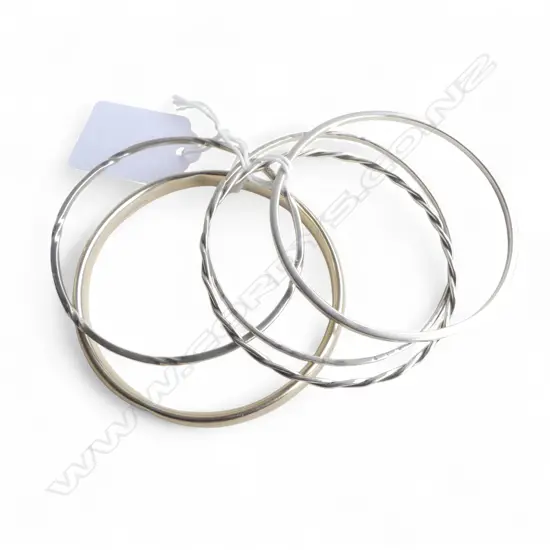 5 STG SILVER BANGLES, (1 SILVER GILT) 34.9gms