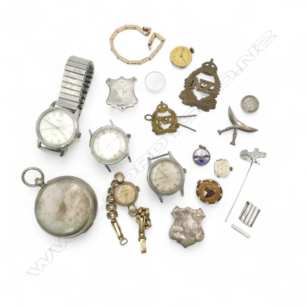 BAG OF MILITARY BADGES + WATCHES ETC Image 1++