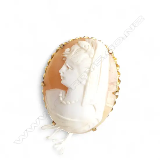 9ct GOLD LINED MOUNTED CARVED SHELL CAMEO BROOCH