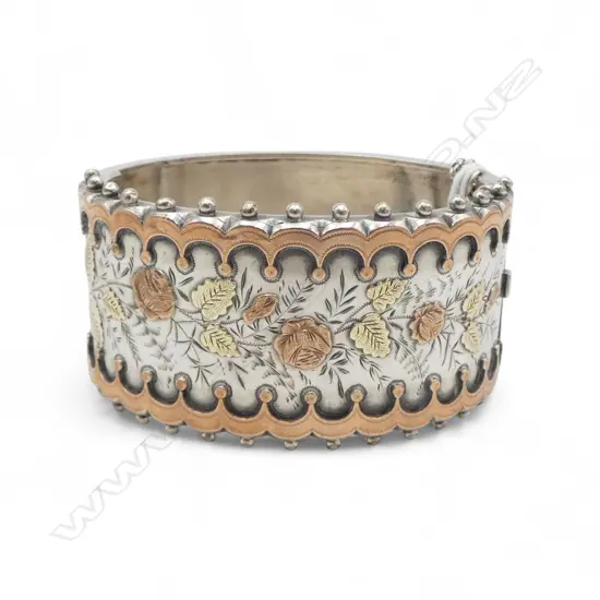 Victorian stg silver and gold fancy scroll bracelet 46.8gms