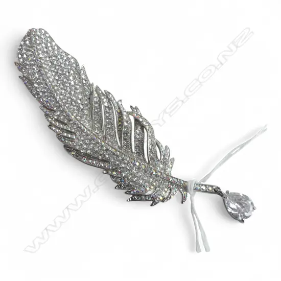 LGE COSTUME JEWELLED FEATHER BROOCH L.115mm