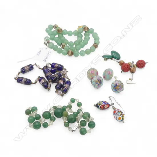 3 BEAD NECKLACES + 5 PRS EARRINGS