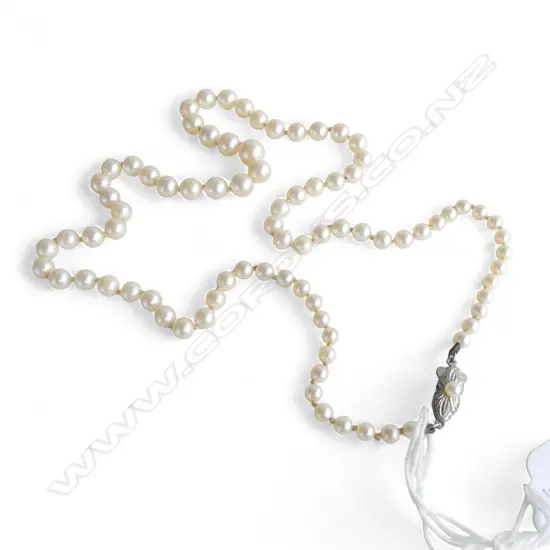 GRADUATED PEARL NECKLACE w. STG SILVER CLASP L.510mm