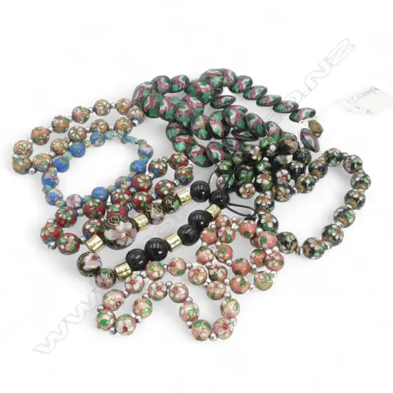 8 CLOISONNE BEAD BRACELETS + NECKLACE