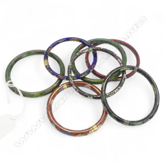 7 CLOISONNE BANGLES (BLACK w. CHIP)