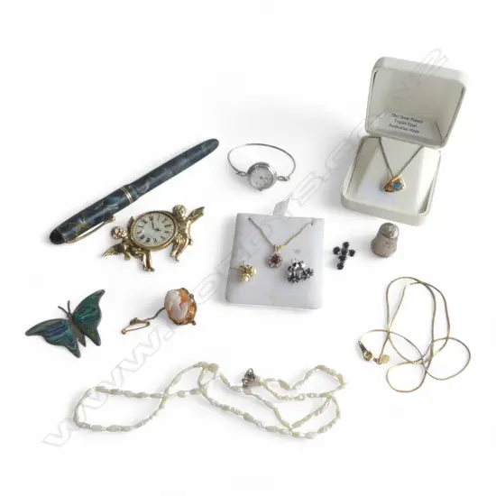 FOUNTAIN PEN (gold nib), STG SILVER & COSTUME JEWELLERY.