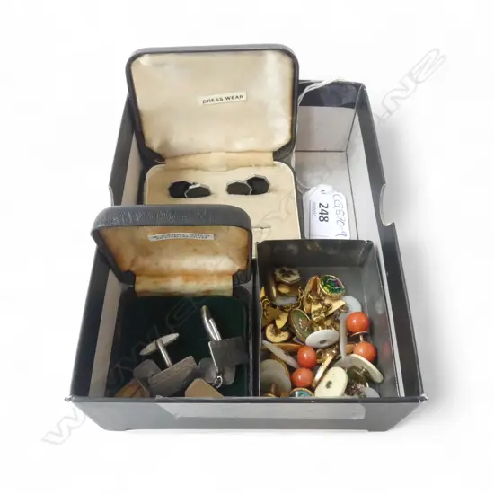 COLLECTION OF VINTAGE CUFFLINKS OF IRISH & ISLE OF MAN ORIGIN etc & 2 PRS. CORAL BUTTONS + EXTRA