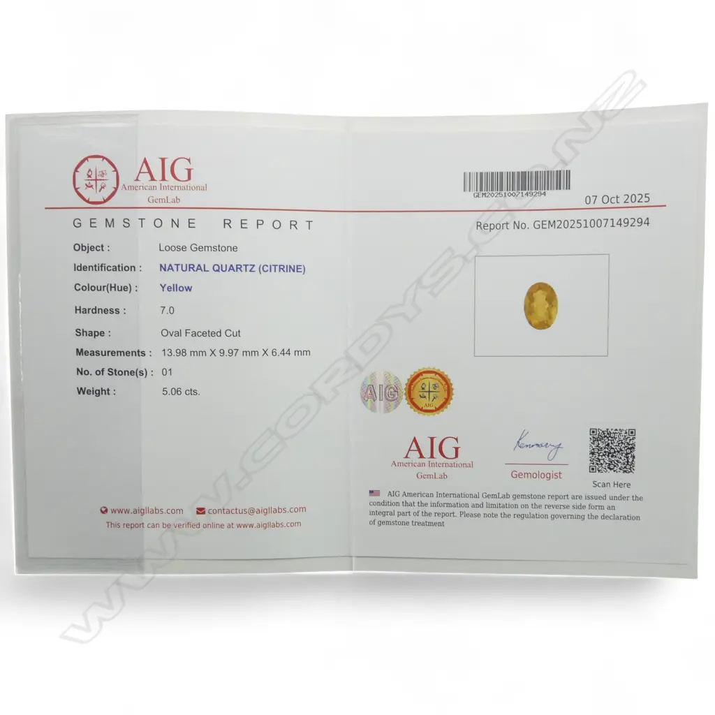 OVAL CUT CITRINE, 5ct, AIG CERT Image 1++