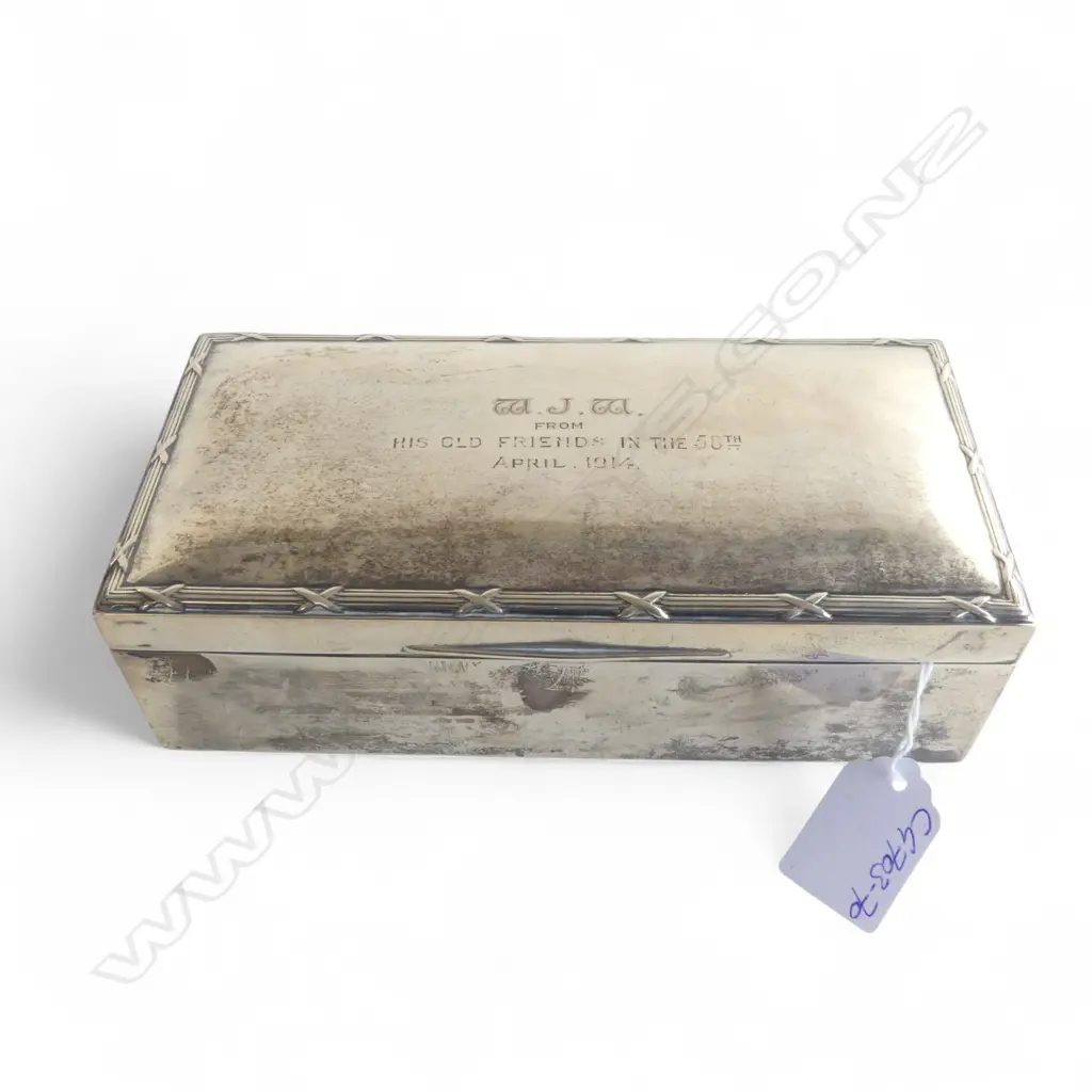SILVER LARGE CIGARETTE BOX Birmingham 1913 58th Regt. presentation W.195mm Image 1++