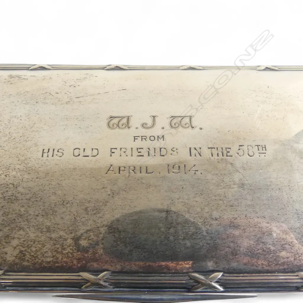 SILVER LARGE CIGARETTE BOX Birmingham 1913 58th Regt. presentation W.195mm Image 1++