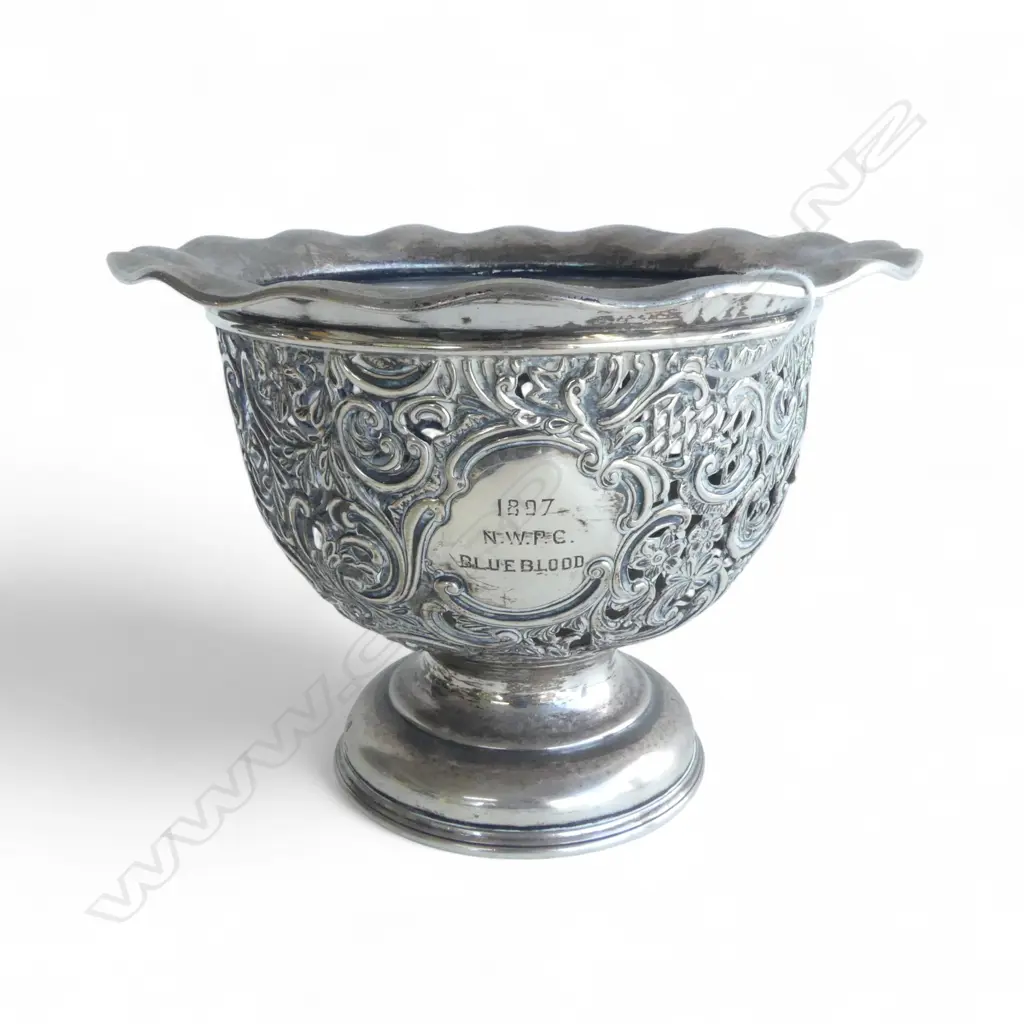 LGE SILVER TROPHY BOWL pierced & embossed. Sheffield 1896. 468gms Image 1++