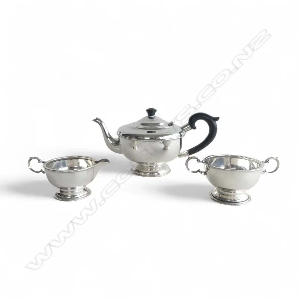 3 PCE STG SILVER TEASET; B'HAM 1932 663gms Image 1++