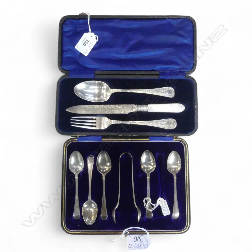 BOXED TEASPOON SET ONE MISSING TOTAL WEIGHT: 106gms  + PLATED BOXED K/F/S EDWARDIAN SET  Image 1++