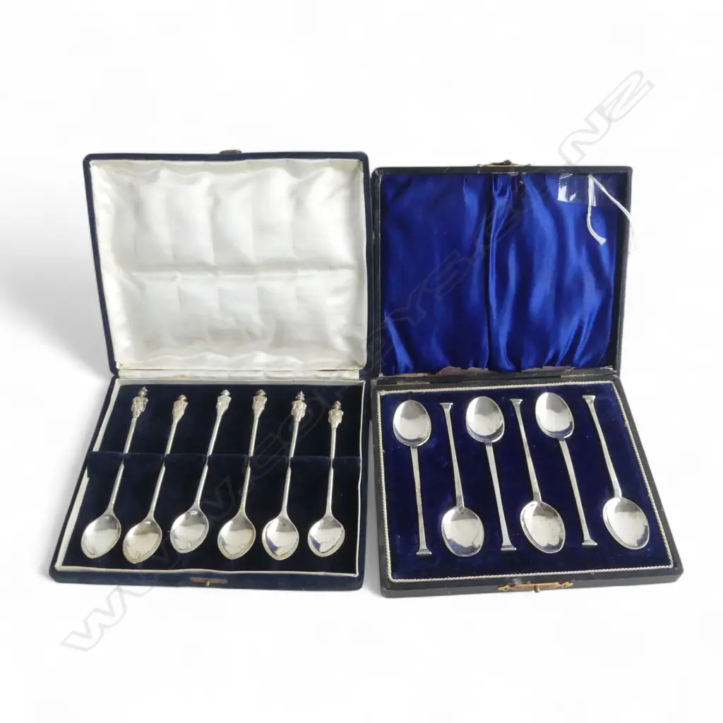 CASED SET 6 STG SILVER SEAL TOP TEASPOONS, BRIMINGHAM 1913 + 6 SOUTH EAST ASIAN SILVER SPOONS TW 141gms Image 1++
