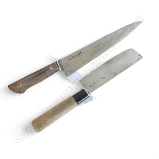 VINTAGE JAPANESE CHEF'S KNIFE & CLEAVER, BOTH SIGNED to BLADE