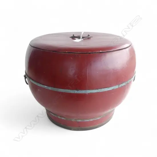 LG ORIENTAL RED LACQUER LIDDED CONTAINER, 500mm dia H.360mm