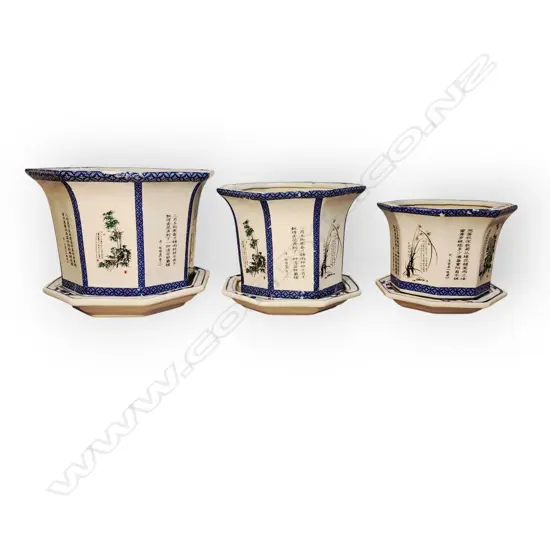 SET OF 3 CHINESE HEXAGON POEM PLANTERS