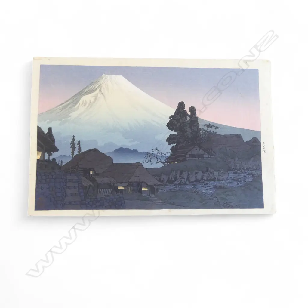 JAPANESE SHIN-HANGA by TAKAHASHI HIROHKI 'MT FUJI FROM MIZUKUBO AT SUNSET' 265x400mm Image 1++