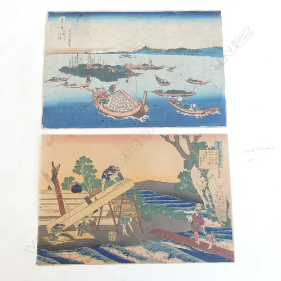 2 19thC UKIYO-E by HOKUSAI; TSUKUDA ISLAND & 100 POEMS EXPLAINED BY THE NURSE, 250x370mm