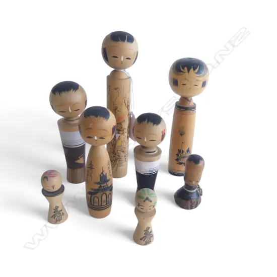 8 SML VINTAGE JAPANESE KOKESHI DOLLS, H.50 -170mm 