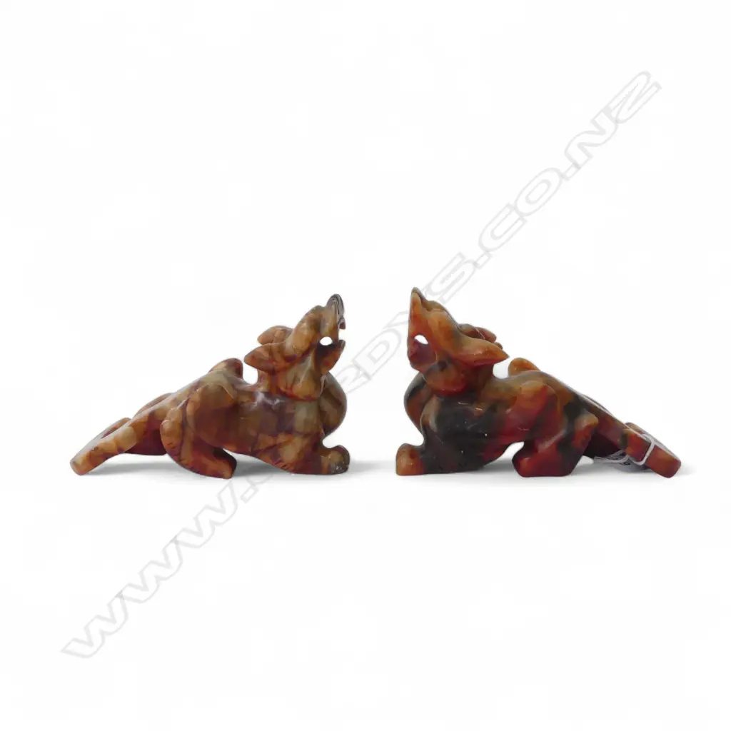 PR CARVED SOAPSTONE FOO DOG BOOK ENDS, L.140 x 90mm Image 1++