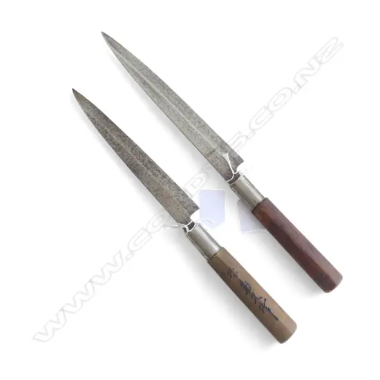 2 VINTAGE JAPANESE CHEF'S KNIVES, SIGNED to BLADE, tarnished