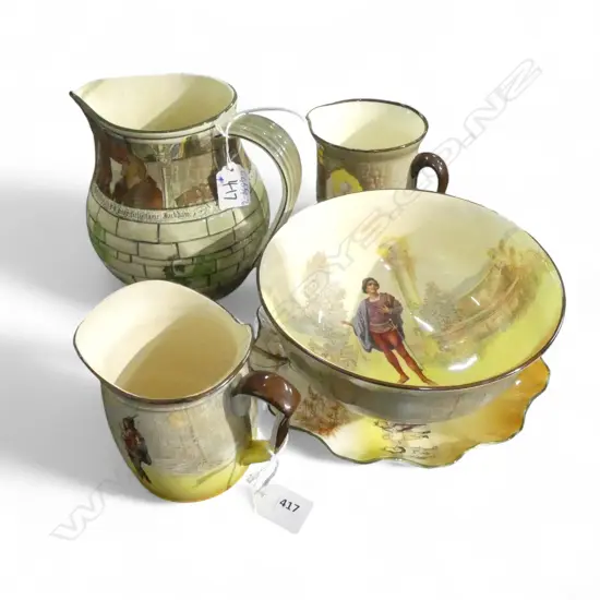 5 PCS ROYAL DOULTON; LRG JACKDAW PITCHER, H.170mm, ROMEO BOWL, Dia.200mm, 2 SML JUGS & PLATE