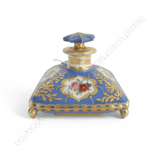 FRENCH 19thC J 'DARTE PALAIS ROYAL' pillow form PORCELAIN SCENT BOTTLE. Painted & gilded