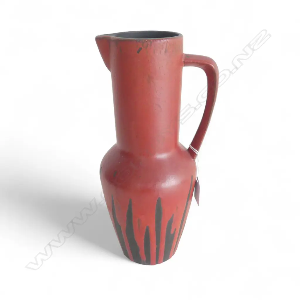 RETRO WESTERN GERMAN JUG H.290mm RED GLAZE, RIM REPAIR Image 1++