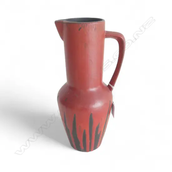 RETRO WESTERN GERMAN JUG H.290mm RED GLAZE, RIM REPAIR