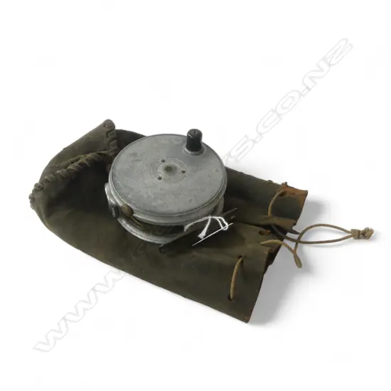 F. STEANS SCOYLAND FRESHWATER REEL IN OLD LEATHER BAG