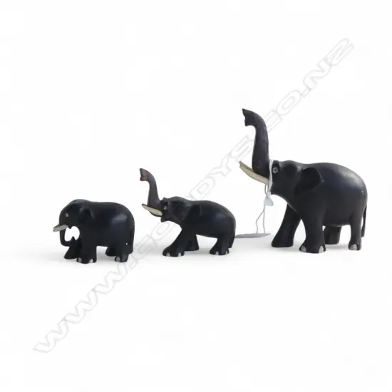 3 GRADUATED EBONISED ELEPHANTS  largest H.97mm