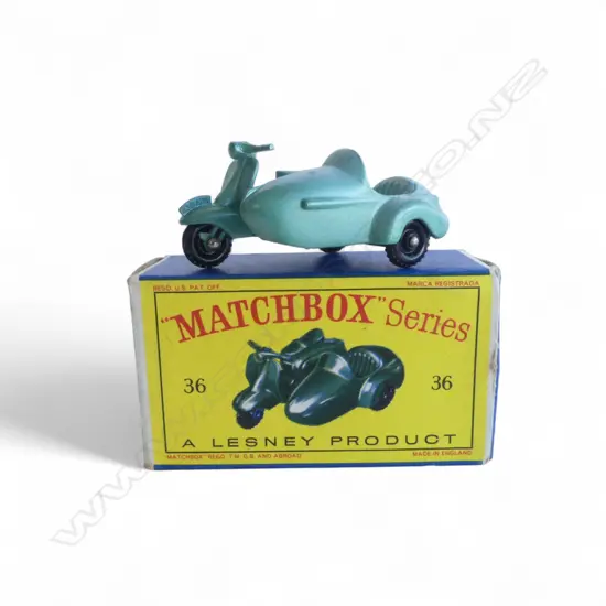 BOXED MATCHBOX SERIES MODELS in original box; #36 MOTOR SCOOTER AND SIDECAR