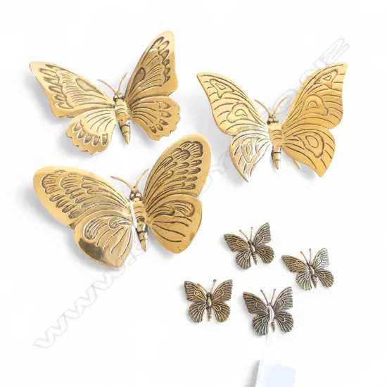 3 BRASS BUTTERFLY ORNAMENTS L.100mm + 4 SMALLER L.30mm