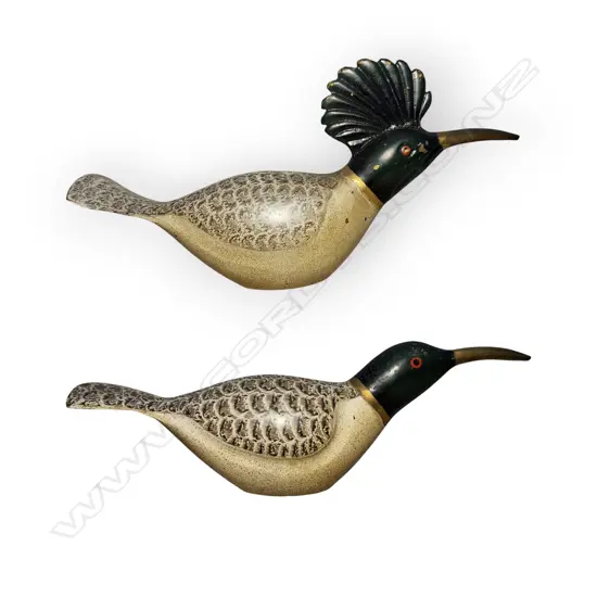 VINTAGE BIRDS FIGURINE - PAINTED BRASS