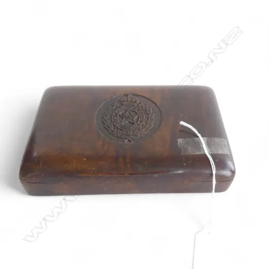 CARVED WOODEN BOX w. INDIAN ARMY CORPS OF E.M.E CREST W.205mm