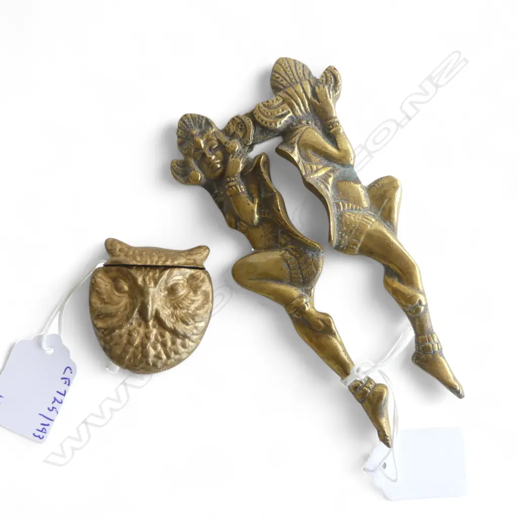 VINTAGE BRASS CABERET GIRLS NUT CRACKERS L140MM & GILT METAL OWL VESTA BOX H50MM Image 1++