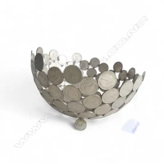 NZ FLORINS COIN BOWL 225mm dia, 1 FOOT AF