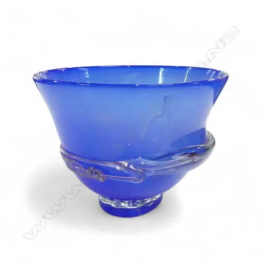 HAND BLOWN ART GLASS PEDESTAL BOWL H.160mm