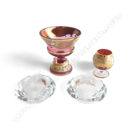 2 PCS BOHEIMIAN CRANBERRY GLASS & PR CUT CRYSTAL SALTS 