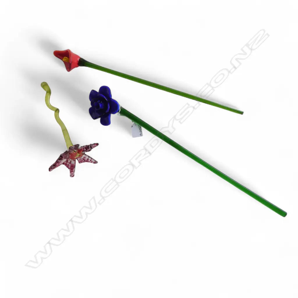 3 ART GLASS FLOWERS L.510mm LONGEST Image 1++