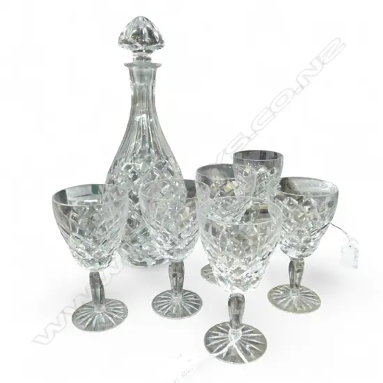 CUT CRYSTAL DECANTER H.320mm + 6 STEMMED GLASSES