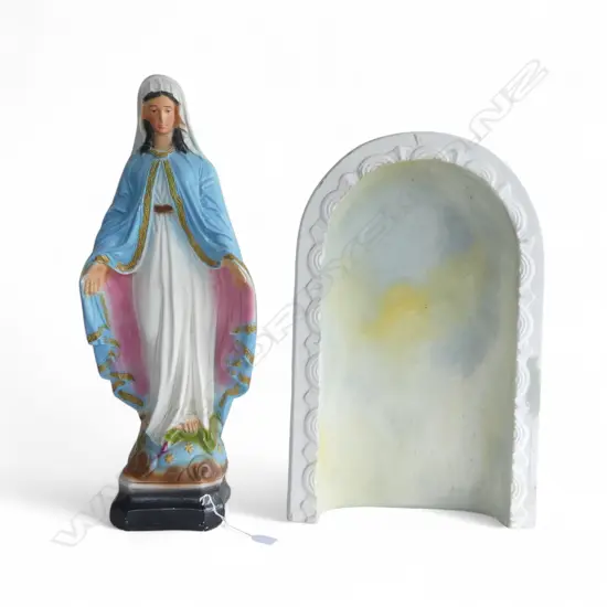 PLASTER MARY STATUE & NICHE, H.670mm (statue) H.560mm (niche)