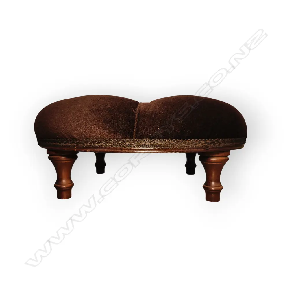 SMALL VICTORIAN ROUND BUTTONED VELVET FOOTSTOOL Image 1++