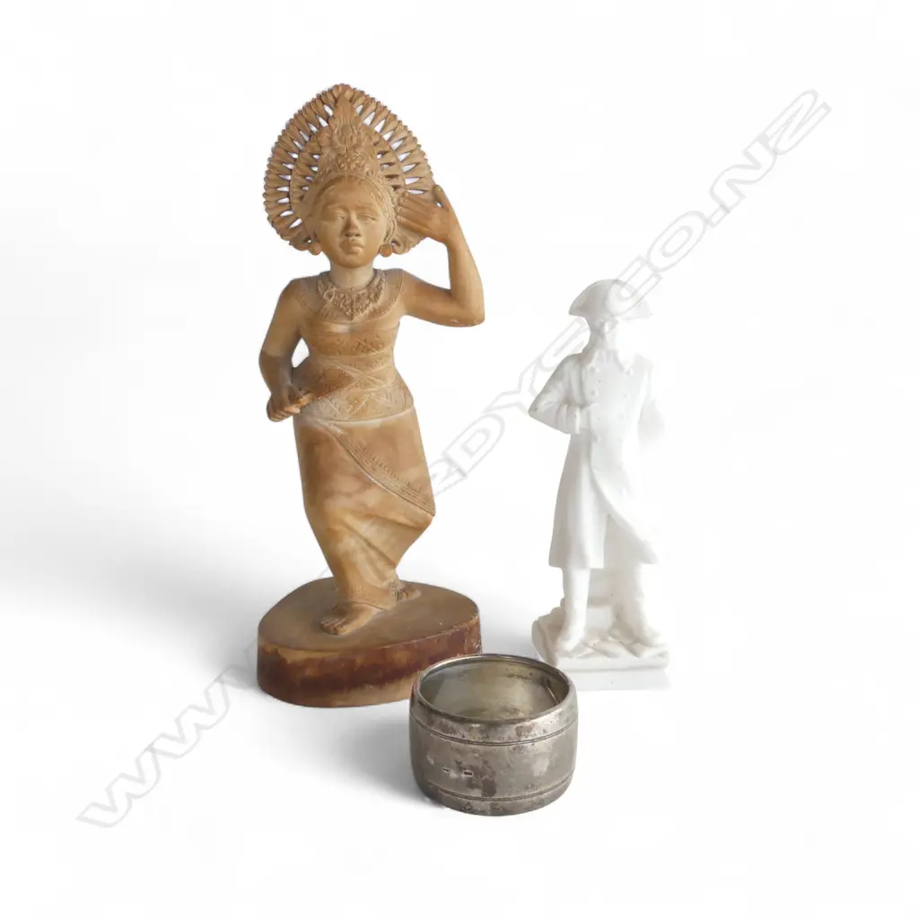 BISQUE FIGURE NAPOLEAN + BALI FIGURE chip to fan + Euro silver napkin ring  Image 1++