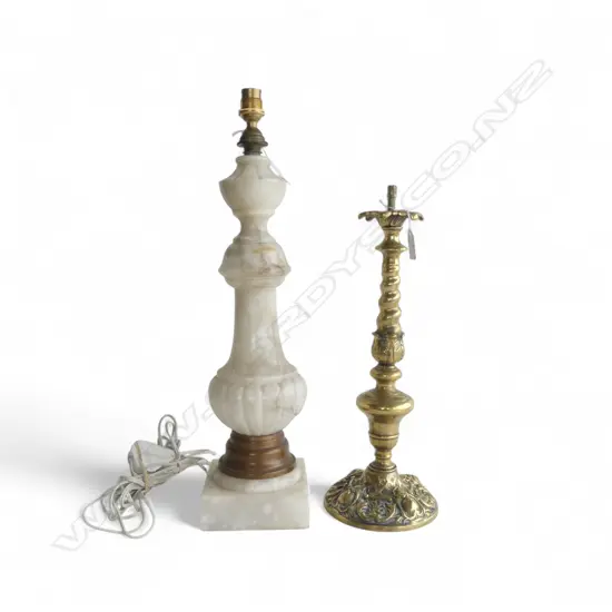 2 VINTAGE LAMP BASES, ALABASTER & BRASS, 500 & 400mm (both need restoration)