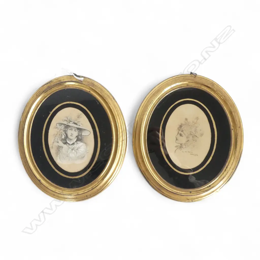 2 VINTAGE FRAMED OVAL GILT FRAMED ARTWORKS Francis Miles "The Gardner's Daughter' + 'I'Ve Been Reading' 245 x 210mm ea Image 1++
